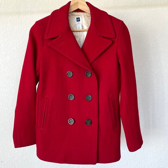 Gap Wool Peacoat Red Double Breasted Topcoat XS - Picture 2 of 12